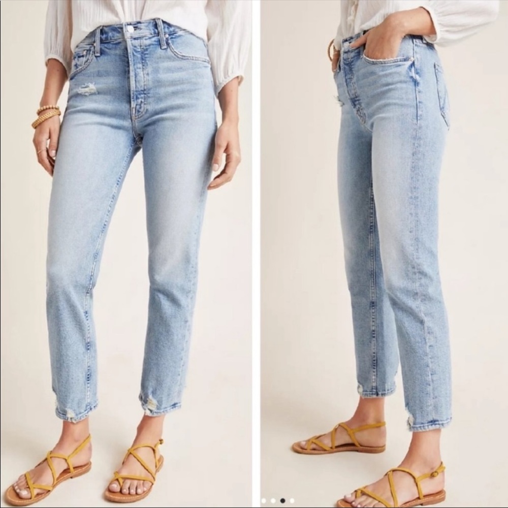 MOTHER Superior The Tomcat Distressed Straight High Rise Denim Jeans Confession - Picture 2 of 14